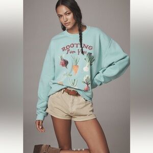 NWT Rooting For You Teal Graphic Sweatshirt with Vegetables print